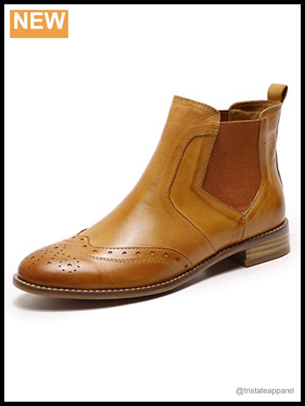Women's Leather Chelsea Ankle Boots Low Heel Pull On Wingtip Booties
